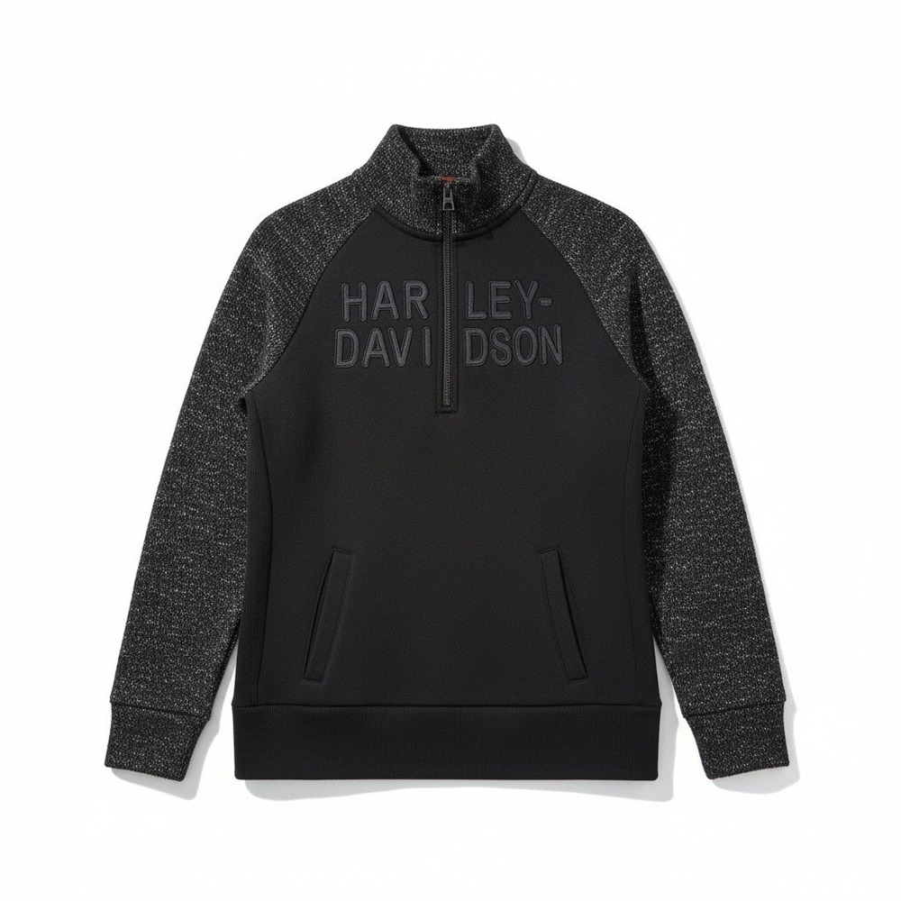 Harley-Davidson Quarter Zip Pullover Medium Black Marled Sleeve Biker Gorpcore